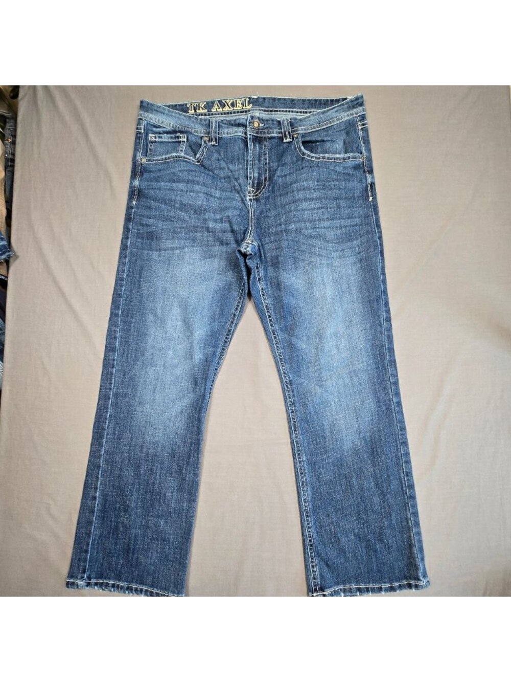 TK Axel Mens Jeans Size W40 L32 Relaxed Fit Straight Leg Blue Distressed Denim